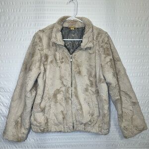 Cozy Faux Fur Teddy Lined Short Full Zip Jacket in Cream Beige Women’s XL
